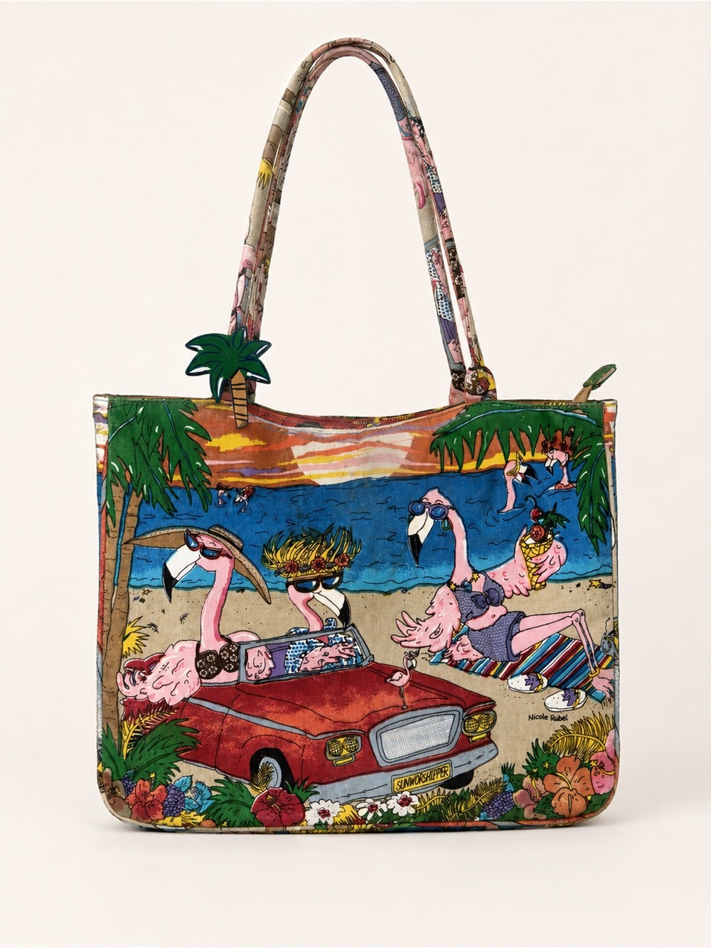 Cappelli Straworld Nicole Rubel Sunworshipper Flamingo Beach Tote Bag
